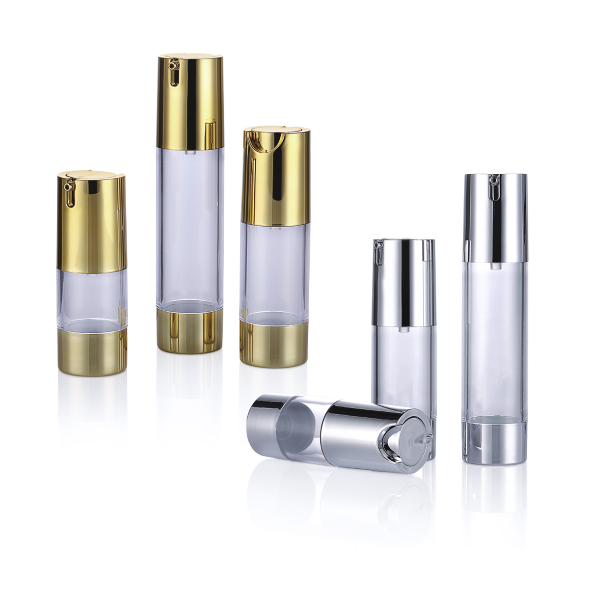 15ml 30ml 50ml人気アルミニウムU型ノズルローションボトルゴールド透明エッセンスプレスボトルロゴ利用可能なL05