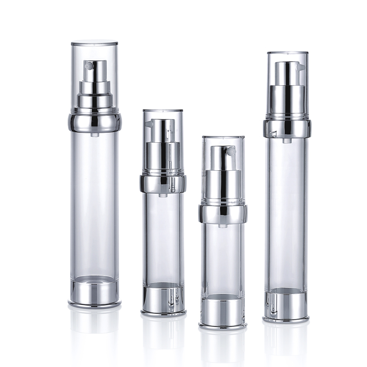 15ml 20ml 30ml 50mlマルチサイズ透明シルバープレスポンプヘッドエッセンスローションプラスチックエアレスポンプボトルl08