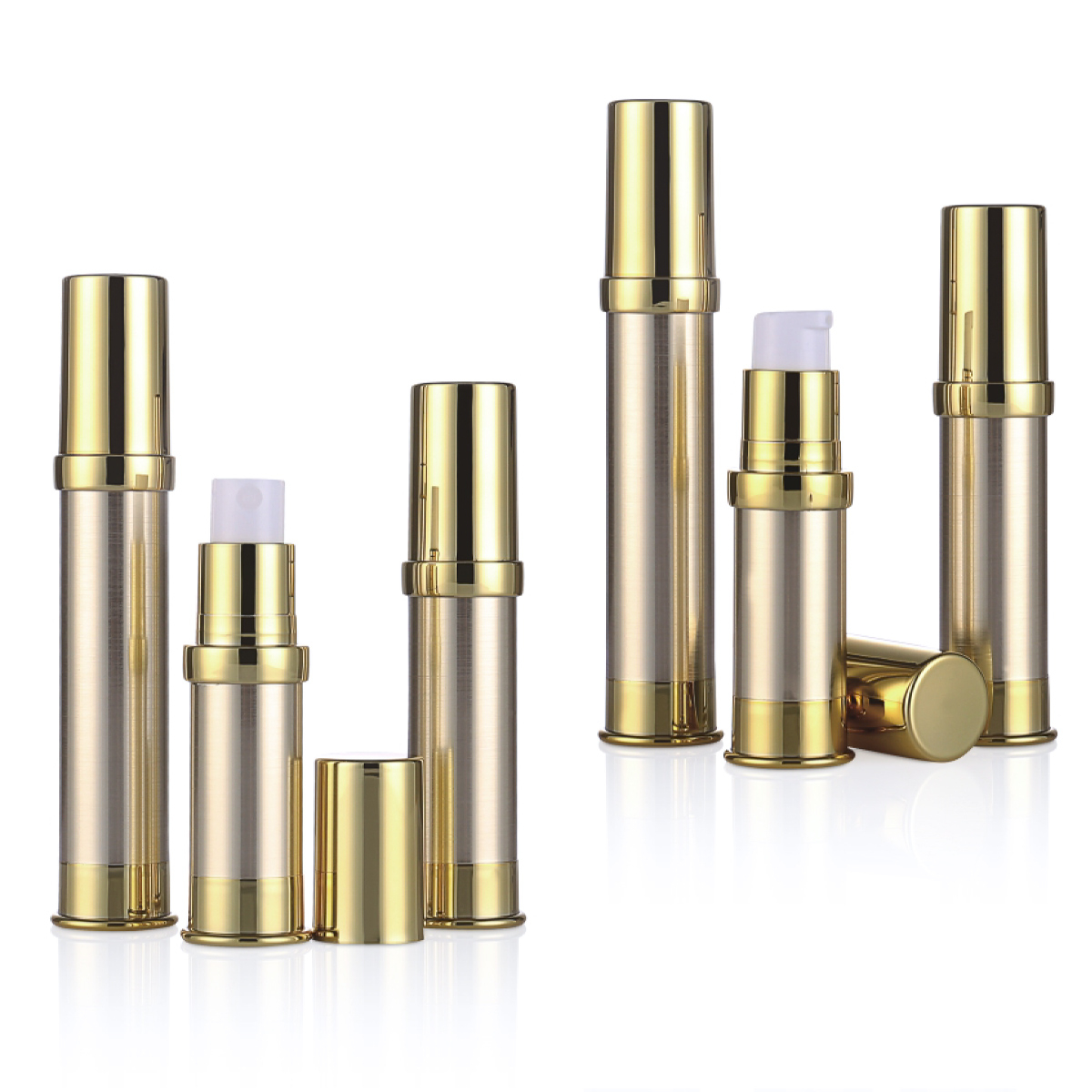 5ml 10ml 15mlプラスチックエアレスボトルゴールデン/シルバーUVクラフトミニエアレスローション/スプレーポンプボトルL10