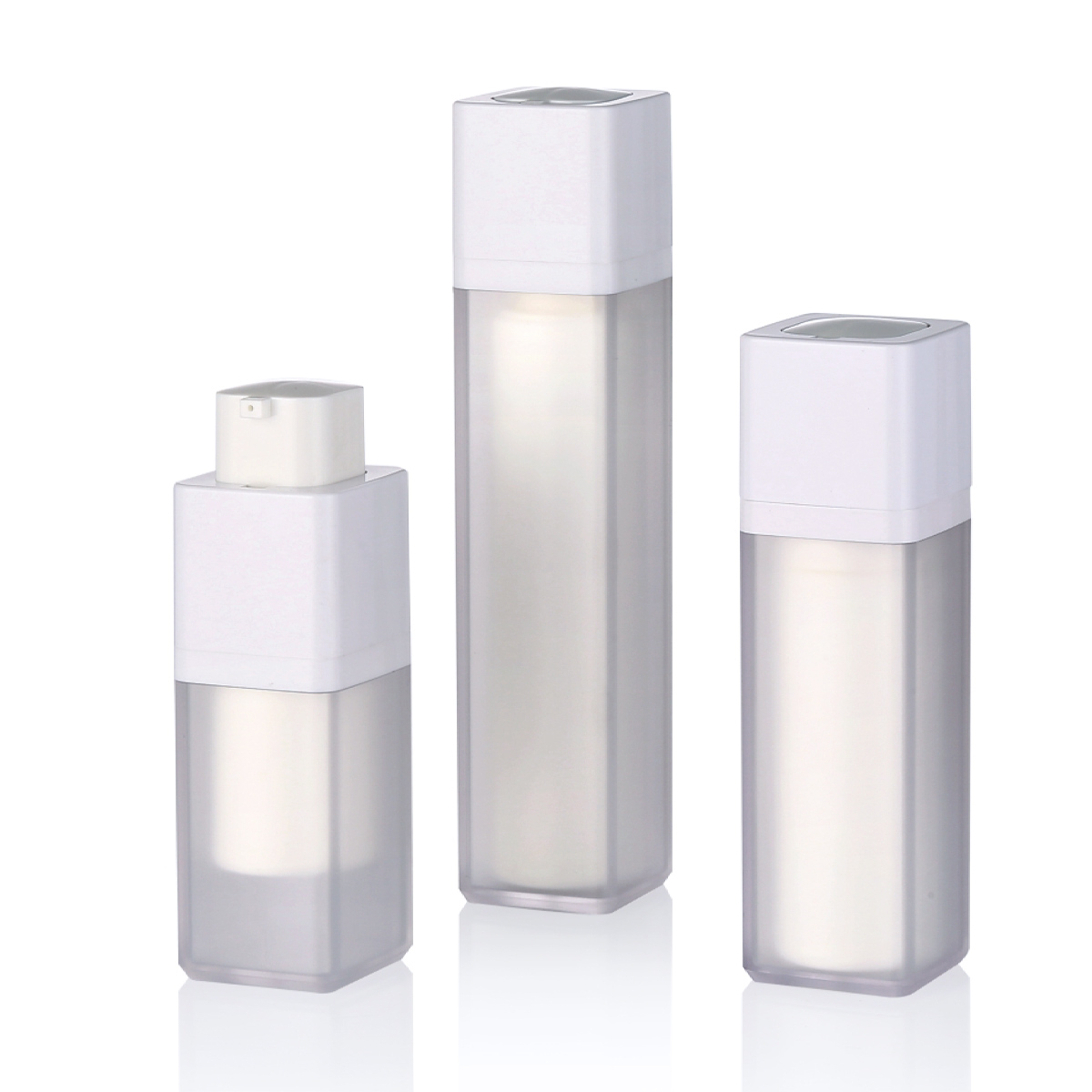 15ml 30ml 50ml真空フロストホワイトインナーロータリーエアレスポンプボトルダブルウォールスクエアコスメティックアイクリームローションポンプボトルL21